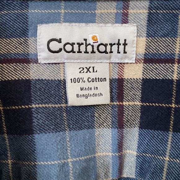 Vintage 90s Carhartt plaid flannel bottom down shirt. - Picture 2 of 5